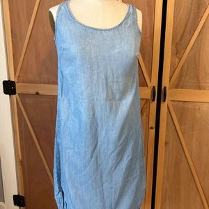 Chambray Sleeveless Tie-Back Shift Dress